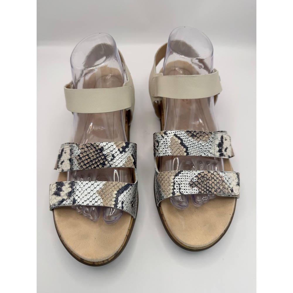 Vionic Colleen Boa Metallic Leather Sandals Womens 9 Cream Snakeskin Good